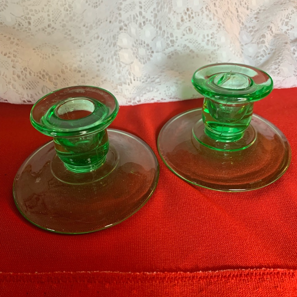 Depression glass candle holders